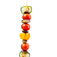 Colorful vegetable skewers with cherry tomatoes zucchini mushrooms and onions lightly charred on barbecue isolated png