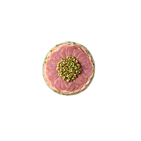 Sliced mortadella di Bologna with pistachios suspended and spinning Food and culinary concept png