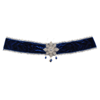 Midnight blue velvet garter belt with silver thread embroidery elegantly rotating luxurious png