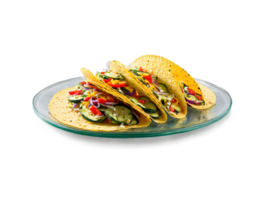 grelhado vegetal tacos com abobrinha Sino pimentas e cebolas servido em uma transparente vidro prato png