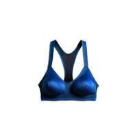 Sporty racerback bra in electric blue sprinting with speed lines athletic power high contrast lighting png