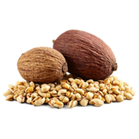 Kola nut with whole and sliced nuts frozen in midair Food and culinary concept png