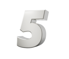 Silver 3d 5 Five numbers. 3d illustration png