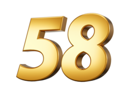 3d Shiny Gold Number 58, Fifty Eight 3d Gold Number, 3d illustration png