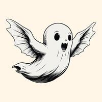 Cute Ghost Flying Boo Illustration Halloween Hand Drawing vector