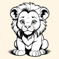 Cute Lion Sitting Hand Drawing Illustration vector