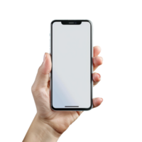 Hand holding smart phone isolated on transparent background png