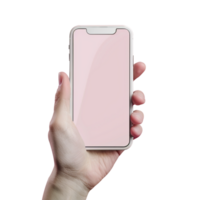 Hand holding smart phone isolated on transparent background png