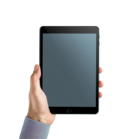 main en portant iPad tablette isolé sur transparent Contexte png