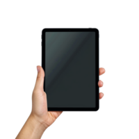 Hand holding ipad tablet isolated on transparent background png