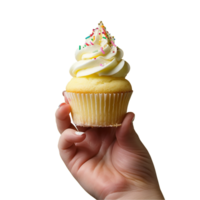Hand holding cup cake isolated on transparent background png