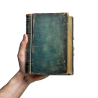 Hand holding blank book isolated on transparent background png