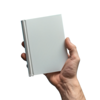 Hand holding blank book isolated on transparent background png