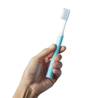 Hand holding tooth brush isolated on transparent background. png