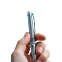 Close up of women arm writing with metallic pen. Isolated on transparent background. png