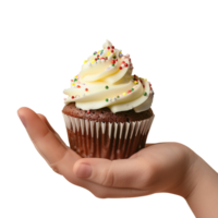 Hand holding cup cake isolated on transparent background png