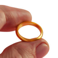 Hand holding gold ring isolated on transparent background png