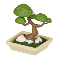 Bonsai Tree Pot Illustration for Serene Gardening. 3D Render png