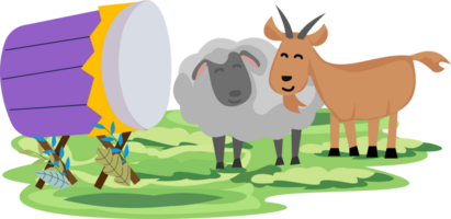 greeting happy eid al adha background with illustration of animal goat and sheep sacrificial png