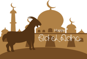 happy eid al adha greeting background with illustration of mosque goat and lantern png