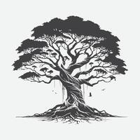 Print Majestic Banyan Tree Silhouette, Nature's Timeless Artwork vector