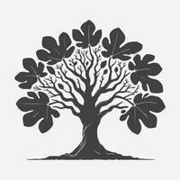 Print Majestic Fig Tree Silhouette, A Timeless Symbol of Nature's Elegance vector