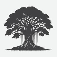 Print Majestic Banyan Tree Silhouette, Nature's Timeless Artwork vector