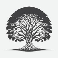 Print Majestic Banyan Tree Silhouette, Nature's Timeless Artwork vector