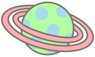 Kid hand drawn cute colorful planet and galaxy system cute sphere png