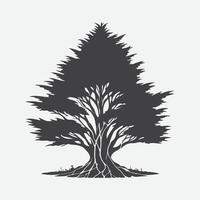 Print Majestic Yew Tree Silhouette, Nature's Timeless Shadow vector