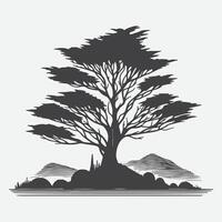 Print Majestic Juniper Tree Silhouette, Capturing Nature's Timeless Beauty vector