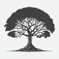 Print Majestic Banyan Tree Silhouette, Nature's Timeless Artwork vector