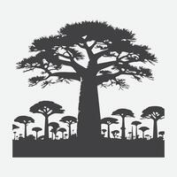 Print Majestic Baobab Tree Silhouette, Nature's Timeless Guardian Against the African Sky vector