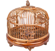 A wooden bird cage with a bird decoration on top png