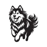 Alaskan Malamute running and laughing Illustration in black and white vector