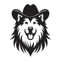 Cowboy Malamute Silhouette Illustration in black and white vector