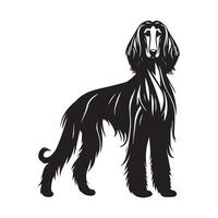 Confident Afghan Hound Dog Face Illustration in black and white vector