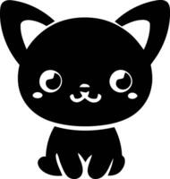 negro gatito con grande ojos y un sonrisa hermosa silueta, vector