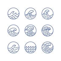 Surfing Waves in the Ocean Logo Monoline Illustrations vector