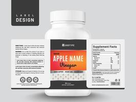 Food supplement multi vitamin label apple sticker design vinegar dietary capsule modern bottle jar box packaging. vector