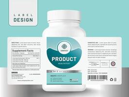 Food supplement multi vitamin label sticker design brain dietary capsule and tablet modern bottle jar box packaging. vector