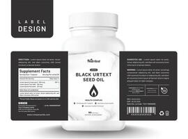 Food supplement multi vitamin label oil sticker creative design dietary modern bottle jar box packaging. vector