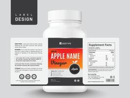 comida suplemento multi vitamina etiqueta manzana pegatina diseño vinagre dietético cápsula moderno botella tarro caja embalaje. vector