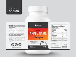 Food supplement multi vitamin label apple sticker design vinegar dietary capsule modern bottle jar box packaging. vector