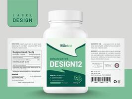 Food supplement multi vitamin label sticker design brain dietary capsule and tablet modern bottle jar box packaging. vector