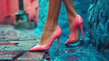 Sleek Pink Heels Grace the Concrete Walkways with a Touch of Glamour photo