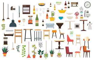 Elements of Furniture and Utensils in Cafe Restaurant vector