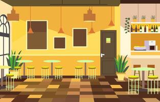 ilustración de moderno interior paisaje en café restaurante con comida mesa para cliente vector