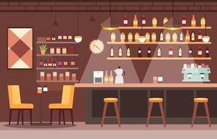 Indoor Interior Landscape in Cafe Restaurant with Bar and Chair Table for Customer vector