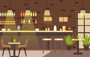 Indoor Interior Landscape in Cafe Restaurant with Bar and Chair Table for Customer vector